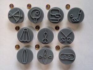 Sports 2: Archery, Table Tennis, Boxing, Hockey, Badminton, Darts, Fencing, Surfing, Kayaking, Snowboarding,  Round Soap Stamp